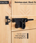 Heavy Duty Black Slide Bolt Gate Latch For Wooden Fences And Vinyl Gates With Padlock Hole installed on wooden door