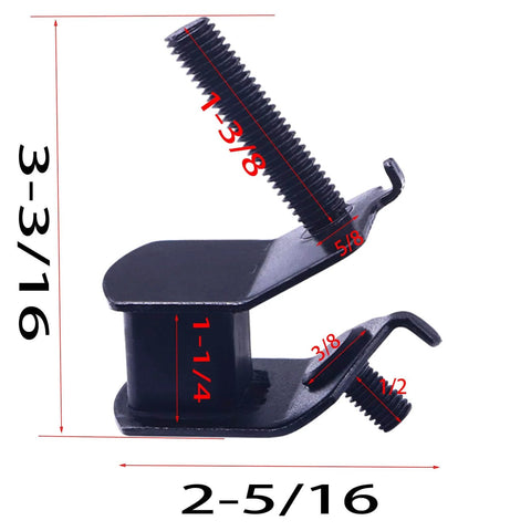 Metal clamp with threaded screw, showing dimensions 3-3/16 by 2-5/16 inches, side view with detailed measurements