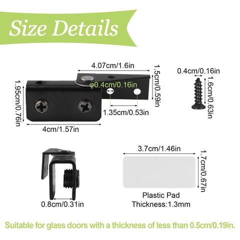 Size details of 8 Pack Frameless Glass Door Pivot Hinges Clamp For 5 To 8mm Glass No Drill Adjustable Black Anti Slip Rubber Pads