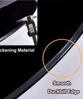 Close-up of Heavy Duty Black Glass Lazy Susan Turntable showing thickening material and smooth duckbill edge with digital caliper measurement.