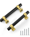 10 Pack 3 Inch Black And Gold Cabinet Pulls For Kitchen Cupboards, Bathrooms And Dressers, with screws and rust-resistant finish.