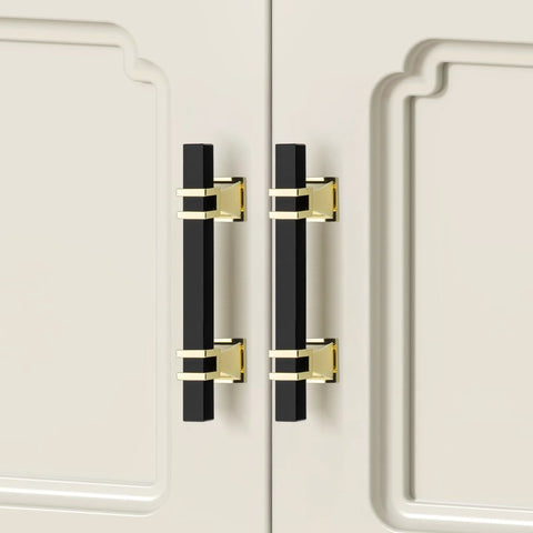 10 Pack Cabinet Pulls 3 Inch Hole Centers 5 Inch Overall Length Square Zinc Alloy Black And Gold Kitchen Cabinet Drawer Handles