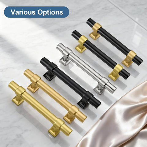 Various options of cabinet pulls including 10 Pack 3 Inch Black And Gold Cabinet Pulls For Kitchen Cupboards, Bathrooms And Dressers.