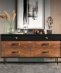 Modern dresser with Six Pack Black and Gold Drawer Knobs 1.5 Inch Solid Zinc Cabinet Knobs for Cabinets Dressers and Closets