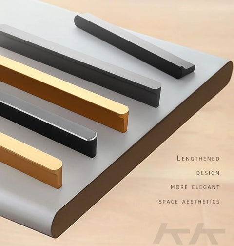 Five Pack Black T Shape Cabinet Pulls For Cabinets And Dressers, 19.69 Inch Long Durable Aluminum Alloy Hardware shown on display board