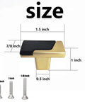 Six Pack Black and Gold Drawer Knobs 1.5 Inch Solid Zinc Cabinet Knobs with size dimensions and three included screws shown