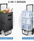 2 in 1 Grocery Cart on Wheels for Stairs, 60L/300LBS Shopping Carts for Groceries, Stair Climbing Cart with removable bag, black