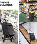 ✝️ 2 in 1 Grocery Cart on Wheels for Stairs, 60L/300LBS Shopping Carts for Groceries, Stair Climbing Cart with Removable Waterproof Bag