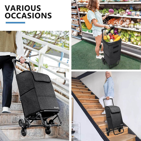 ✝️ 2 in 1 Grocery Cart on Wheels for Stairs, 60L/300LBS Shopping Carts for Groceries, Stair Climbing Cart with Removable Waterproof Bag
