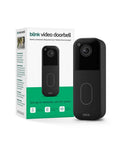 Video Doorbell Latest Model With Head To Toe HD View With Night Vision Two Year Battery Life Easy Setup Battery Powered Smart Doorbell For Home Security Sync Module Not Included Add On Black next to packaging.