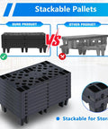 Heavy Duty Black Plastic Pallets 8 Pack Nestable HDPE Floor Pallets For Basement Storage And Shop Warehouse Garage Use Waterproof Anti Static Dust Resistant Lightweight Durable Pallets With Breathable Grid Surfaces