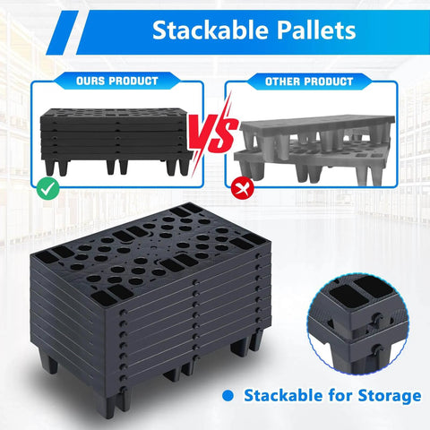 Heavy Duty Black Plastic Pallets 8 Pack Nestable HDPE Floor Pallets For Basement Storage And Shop Warehouse Garage Use Waterproof Anti Static Dust Resistant Lightweight Durable Pallets With Breathable Grid Surfaces