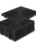 Six Pack Black Plastic Pallets For Basement Storage Lightweight HDPE Pallets With Breathable Grid For Waterproof Organization And Outdoor Pet Cushion Measures 15.7 By 15.7 By 1.18 Inches Each