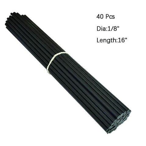 Forty Pieces Sixteen Inch Black HDPE Plastic Welding Rod One Eighth Inch Diameter For Car Bumpers Water Tanks Canoes And Plastic Bins