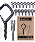 35 Piece Heavy Duty Eye Screw Hooks With Safety Buckle For Indoor And Outdoor Hanging Metal Ceiling Hooks, Black Finish