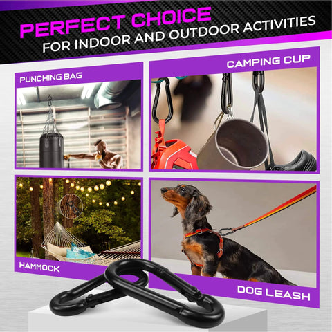 2 Pack 5.5 Inch Spring Snap Hooks with 1000 Lbs Load Capacity used for hanging a punching bag, camping cup, hammock, and dog leash