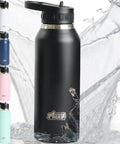 Beast Mode Heavy Duty Stainless Steel Water Bottle 40 Oz Insulated Tumbler With Leakproof Flip Straw Lid in black with logo