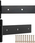 Beefy 12 Inch Heavy Duty T Strap Hinges Set Black Outdoor With 180 Degree Opening For Wooden Fence Shed Doors Barn Gates Rust Resistant 2 Pack