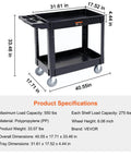 Beefed Up Heavy Duty 2 Shelf Utility Cart With 550 Lbs Capacity Plastic Rolling Service Cart Medium Lipped Shelves 360 Degree Swivel Wheels Ergonomic Storage Handle For Warehouse And Garage Black VEVOR