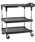 Heavy Duty 3 Shelf Utility Cart With Five Level Adjustable Top Shelf For Perfect Height Alignment In Black