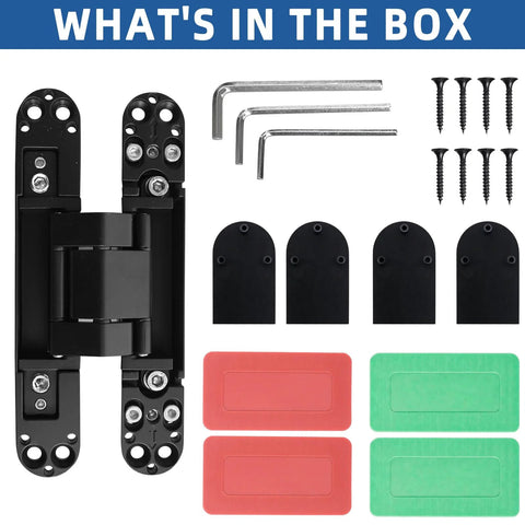 Hidden Door Hinge Set Black 7 Inch 3 Way Adjustable Concealed Zinc Alloy Invisible Hinge For Secret Doors And Bookcase Doors Includes Easy Template Install With Screws and Tools Two Hinges TamBee