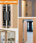 Invisible Door Slick Hidden Hinge Set Lipshome 7 Inch Concealed Hinges installed in various wood doors showcasing 180-degree swing.