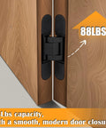 Hidden Door Hinges 2 Pack 6 Inch Black Heavy Duty Concealed Hinges For Secret Doors And Bookcase Doors With 3 Way Adjustable Alignment Easy Install Create Stealth Passageways In Your Home installed on wooden door