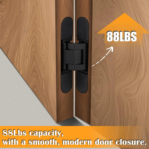 Hidden Door Hinges 2 Pack 6 Inch Black Heavy Duty Concealed Hinges For Secret Doors And Bookcase Doors With 3 Way Adjustable Alignment Easy Install Create Stealth Passageways In Your Home installed on wooden door