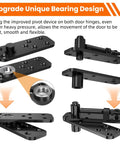 Premium Beefy Heavy Duty Hidden Door Pivot Hinge Kit for Secret Bookcase Doors showing unique bearing design, black hinges