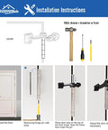 Installation instructions for 2 Pack Hinge Pin Black Door Stopper, Adjustable Deluxe Heavy Duty Door Stopper with tools needed.