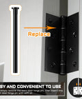 Six Pack Three Point Five Inch Hinge Pins For Doors Stainless Steel Replacement shown in black installed on door