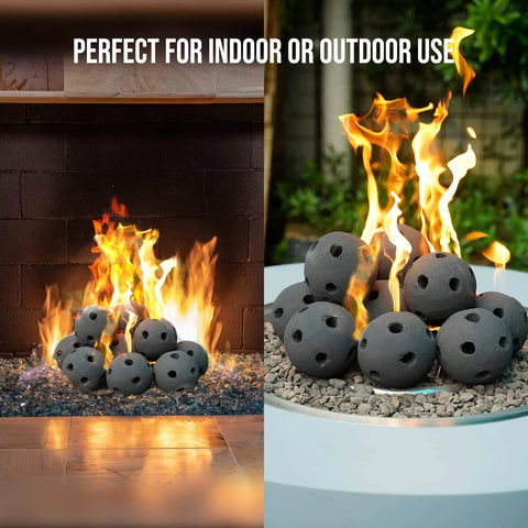 Hollow Ceramic Balls, Set of 12 Round Fire Stones Set for Indoor and Outdoor Fire Pits or Fireplaces Accessory, 4 Inch, Black