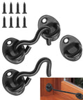 2 Pack 2 Inch Hook And Eye Latch Set For Doors And Gates, Heavy Duty Privacy Lock, Black Stainless Steel With Mounting Screws