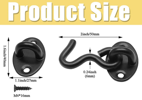 2 Pack 2 Inch Hook And Eye Latch Set For Doors And Gates, Heavy Duty Privacy Lock, Black Stainless Steel With Mounting Screws, Size Details
