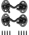2 Pack 2 Inch Hook And Eye Latch Set For Doors And Gates, Heavy Duty Privacy Lock, Black Stainless Steel With Mounting Screws