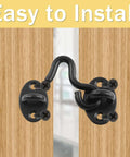 2 Pack 2 Inch Hook And Eye Latch Set For Doors And Gates, Heavy Duty Privacy Lock, Black Stainless Steel With Mounting Screws installed