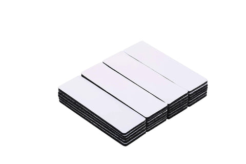 Stack of 20 black Heavy Duty 1x4 Inch Hook And Loop Fastener Strips with adhesive backing for easy wall mounting.