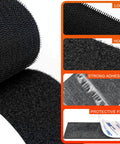 Close-up of Heavy Duty Hook And Loop Strips 1 Inch By 5 Feet With Double Sided Adhesive Black Fastening Tape for picture hanging and wall mounts.