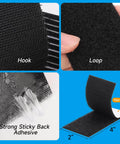 Heavy Duty Hook And Loop Fastener Strips With Adhesive, 12 Sets, 4x2 Inch Nylon Fasteners, close-up of black sticky back tape