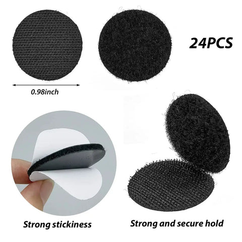 One Inch Round Hook And Loop Dots Self Adhesive Fasteners 24 Pairs Double Sided Nylon Sticky Dots Black for posters and gadgets