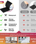 Comparison of heavy duty black hook and loop strips with adhesive, highlighting waterproof and strong adhesion features.