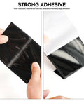 Strong Sticky Back Hook And Loop Tape With Adhesive For No Slip Couch Cushions And Furniture 4.4 Inch By 7 Foot Heavy Duty Double Sided Strip Roll Black, black tape being pulled apart to show adhesive side.