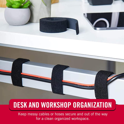 One-Wrap Double-Sided Self Gripping Hook And Loop Tape Roll For Cable Management And Quick Bundling securing desk cables