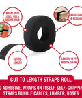 One-Wrap Double-Sided Self Gripping Hook And Loop Tape Roll for Cable Management, 12 ft by 3/4 inch, indoor outdoor use