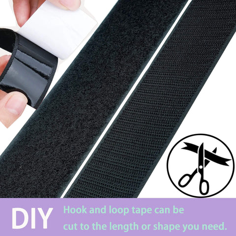Two Inch Wide Hook And Loop Tape Set With Self Adhesive Backing In Black Nylon, showing close-up of hook and loop sides