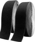 Two Inch Wide Hook And Loop Tape Set With Self Adhesive Backing In Black Nylon, Heavy Duty Fasteners shown in rolls.