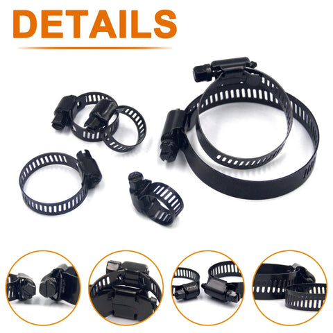 30 Pieces Black Hose Clamps Set With 6 To 51 Millimeters Adjustable Range 304 Stainless Steel Worm Gear Hose Clamps Assortment Kit Six Sizes