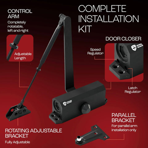 Automatic Adjustable Door Closers for Home - Soft Close, No Slam - Residential and Commercial Door Closer - Level 3 - Installation Kit
