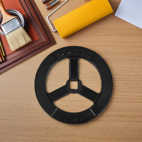 Directional Wheel Indoor Fire Hydrant Handwheel 4.72 Inch Valve Handle Replacement on wood desk with painting tools