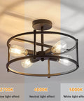 Industrial Semi Flush Mount Ceiling Light Four Light Rustic Metal Fixture In Matte Black with dimmable bulbs